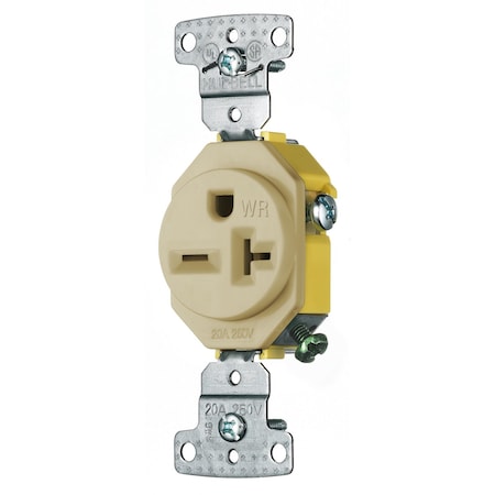 Hubbell Wiring Device-Kellems Straight Blade Receptacle, 6-20R, 20 A, 250V AC, 2 Pole, 3 Wire, Self-Grounded RR205IWR